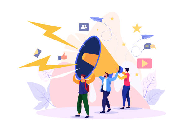 vector illustration, flat style, business promotion, advertising, call through the horn, online alerting - 營(yíng)銷 幅插畫檔、美工圖案、卡通及圖標(biāo)